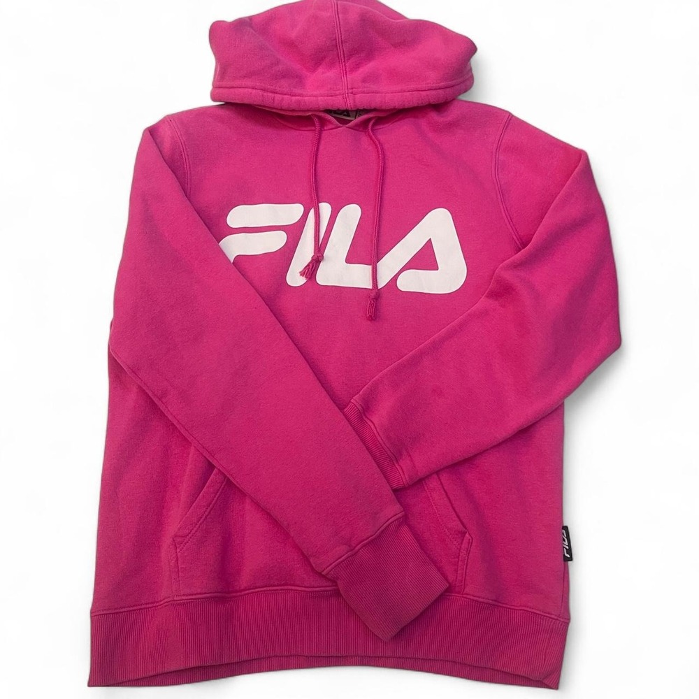 Fila Womens Hot Pink Logo Pullover Hoodie Sweatshirt Size Large Athletic Street